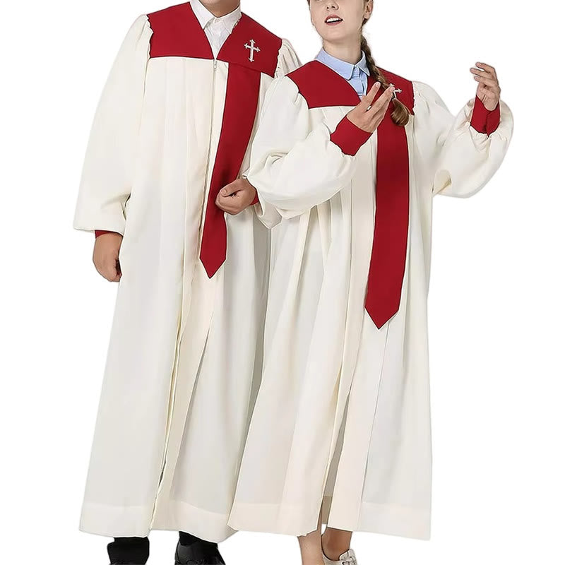 Christianartworkshop Markante weiße Kirchenrobe mit rotem Kragen und Kreuzemblem - 3XL - image 1