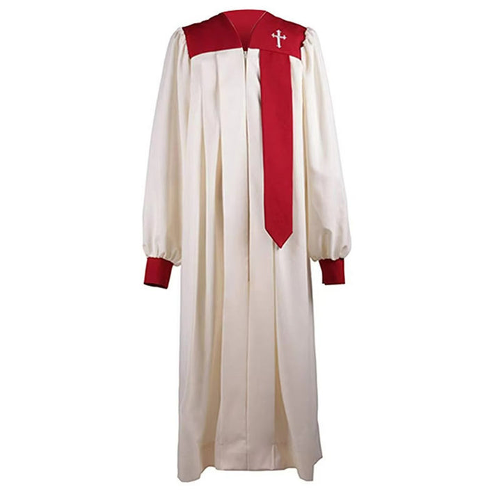 Christianartworkshop Markante weiße Kirchenrobe mit rotem Kragen und Kreuzemblem - image 7