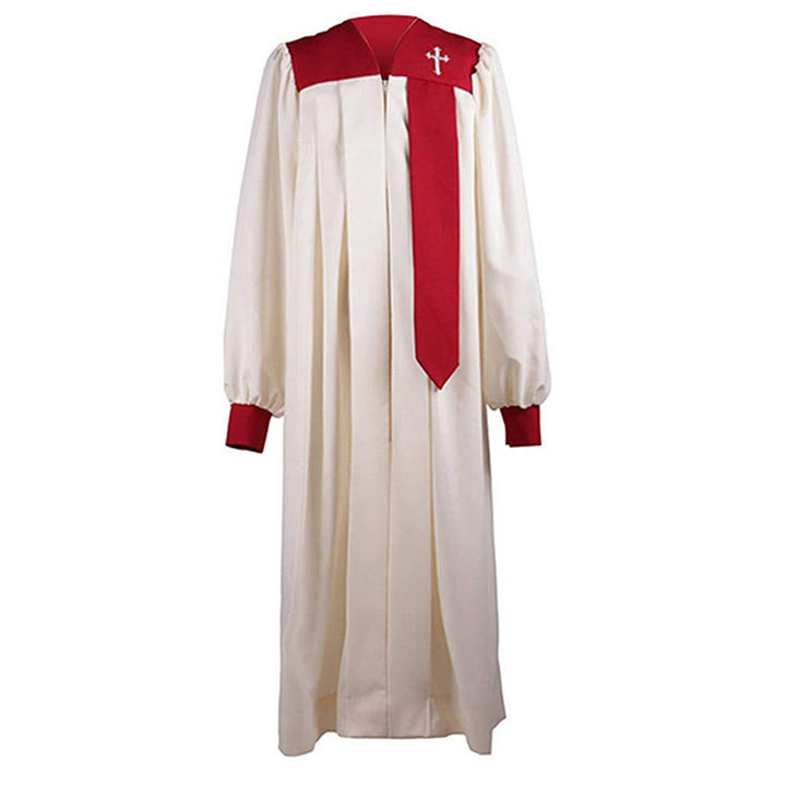 Christianartworkshop Markante weiße Kirchenrobe mit rotem Kragen und Kreuzemblem - image 5