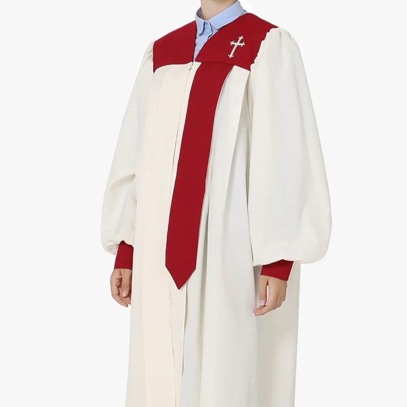 Christianartworkshop Markante weiße Kirchenrobe mit rotem Kragen und Kreuzemblem - image 3