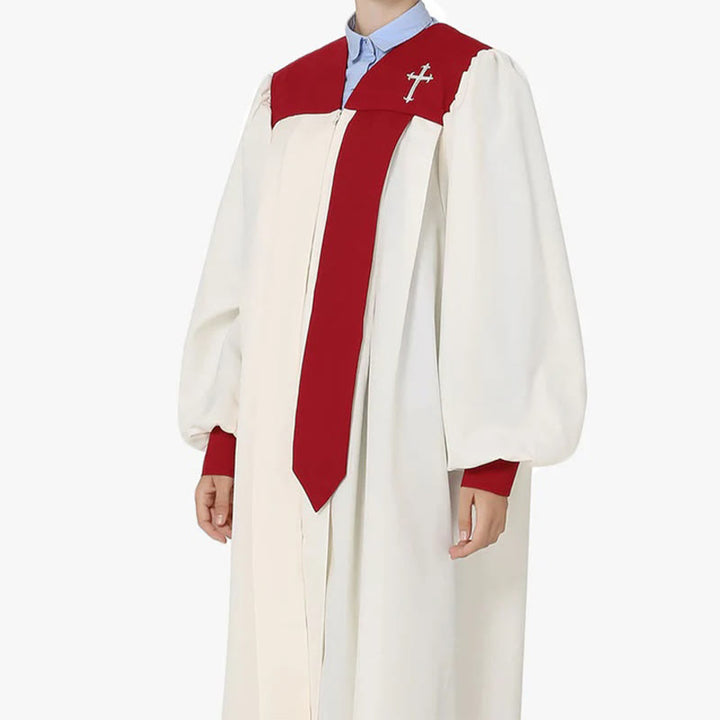 Christianartworkshop Markante weiße Kirchenrobe mit rotem Kragen und Kreuzemblem - image 3