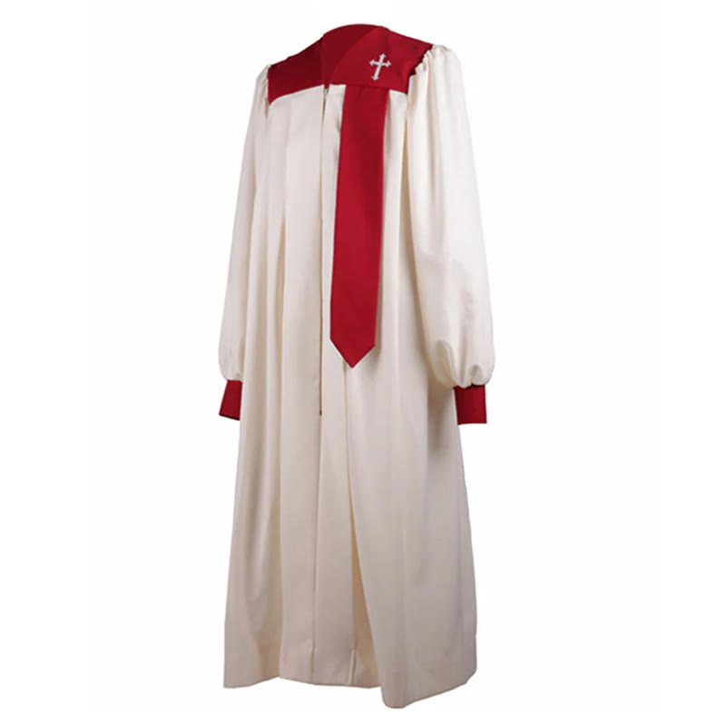 Christianartworkshop Markante weiße Kirchenrobe mit rotem Kragen und Kreuzemblem - image 6