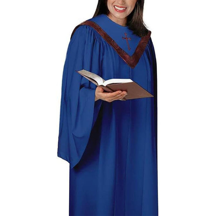 Christianartworkshop Formelle, mehrfarbige Kirchenrobe für Geistliche mit Kreuz und gemustertem Kragen - 3XL - Blau - image 5