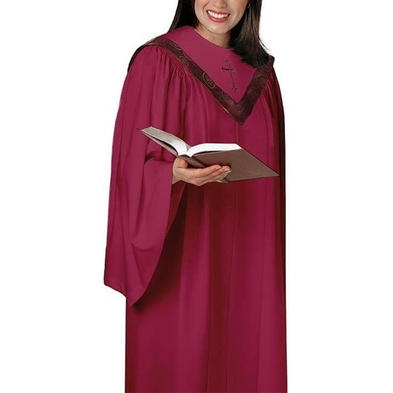 Christianartworkshop Formelle, mehrfarbige Kirchenrobe für Geistliche mit Kreuz und gemustertem Kragen - 3XL - Rot - image 4