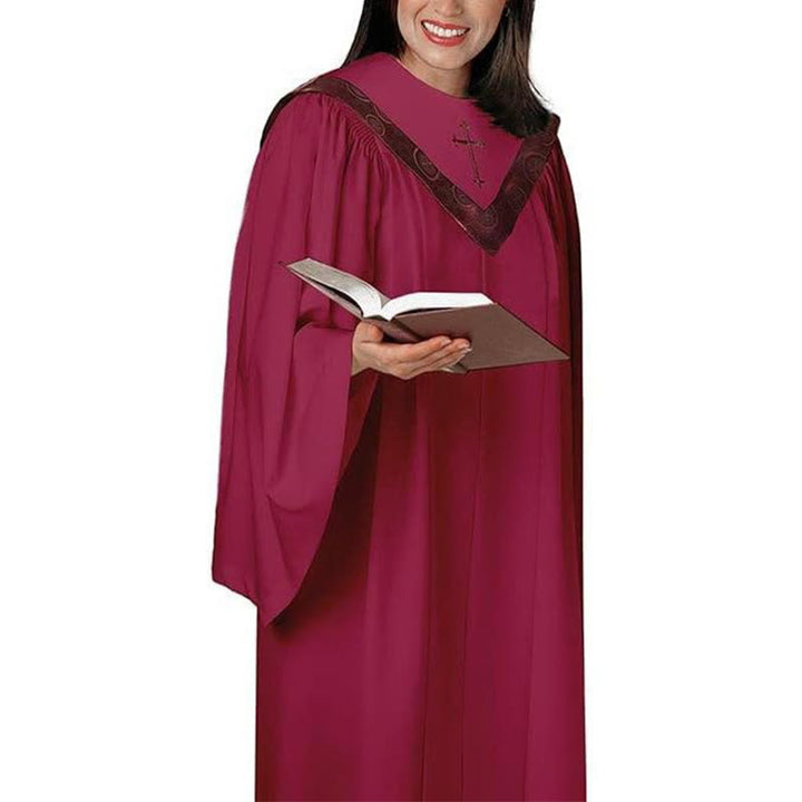 Christianartworkshop Formelle, mehrfarbige Kirchenrobe für Geistliche mit Kreuz und gemustertem Kragen - 3XL - Rot - image 4
