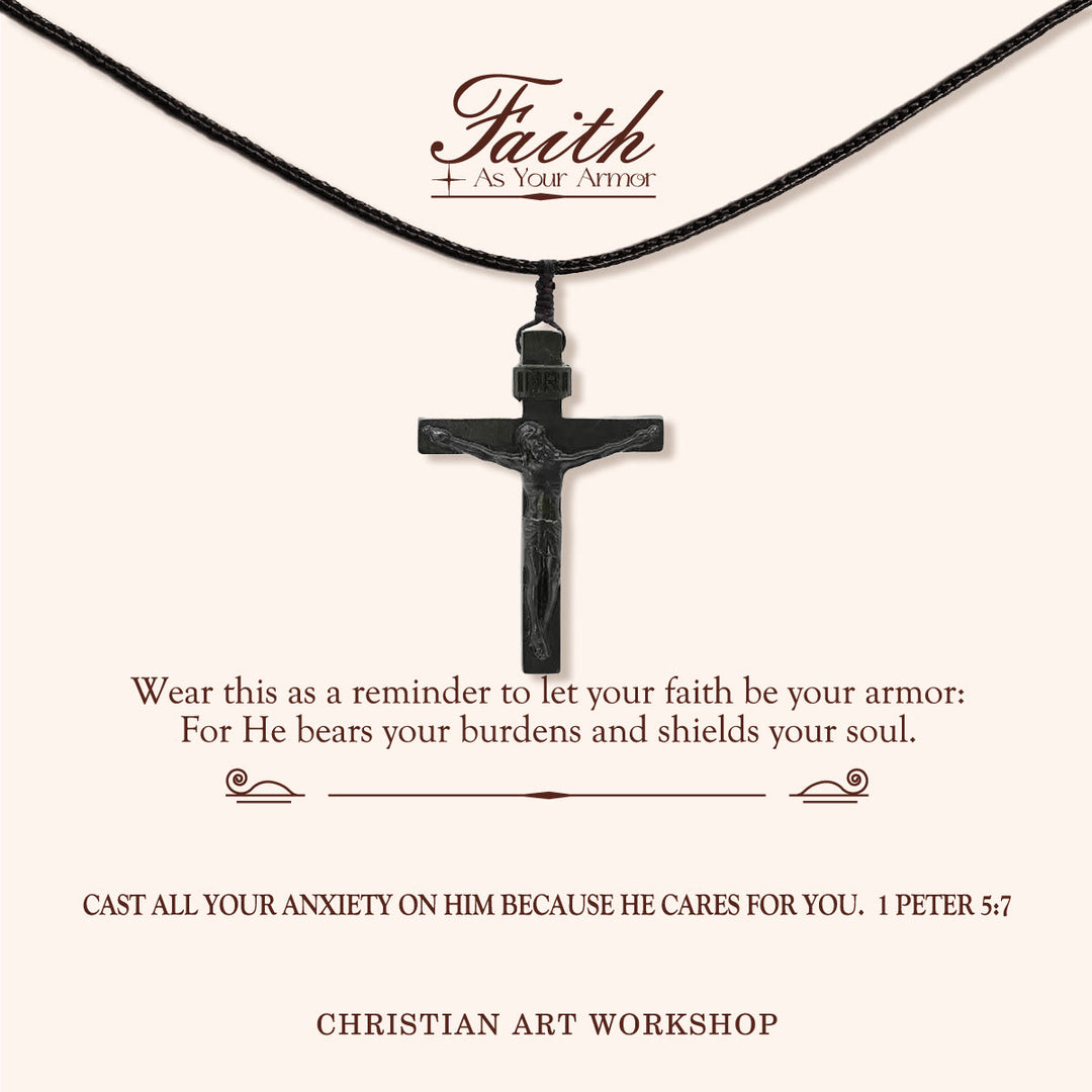 Christianartworkshop GLAUBE ALS IHRE RÜSTUNG: Jesus-Kruzifix-Halskette aus Holz - GLAUBE ALS DEINE RÜSTUNG-Tinte - image 3
