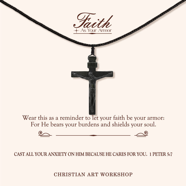 Christianartworkshop GLAUBE ALS IHRE RÜSTUNG: Jesus-Kruzifix-Halskette aus Holz - GLAUBE ALS DEINE RÜSTUNG-Tinte - image 3