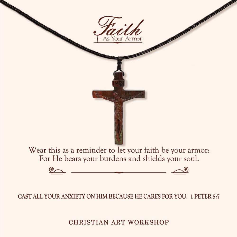 Christianartworkshop GLAUBE ALS IHRE RÜSTUNG: Jesus-Kruzifix-Halskette aus Holz - GLAUBE ALS IHRE RÜSTUNG - Wein - image 1