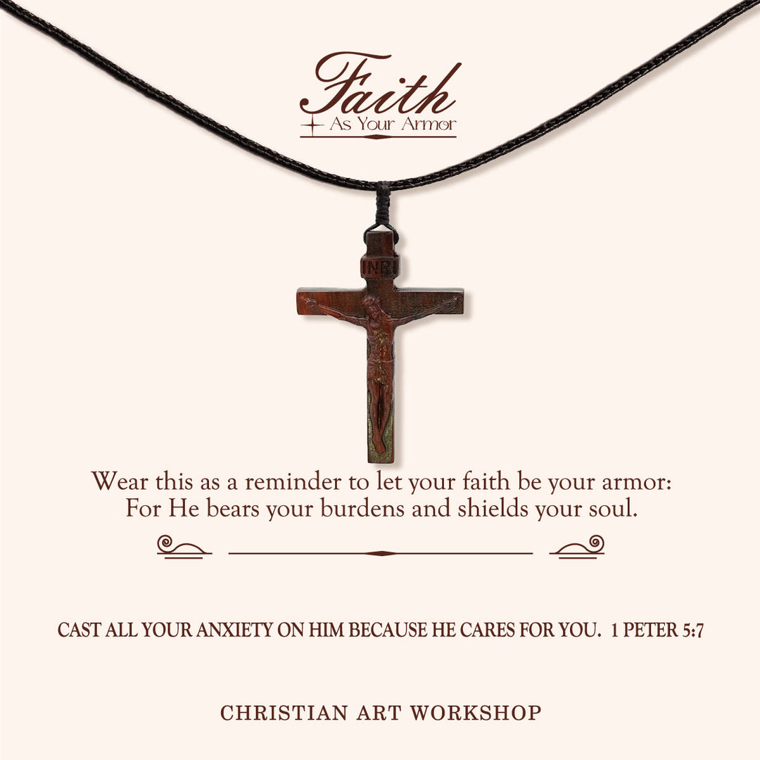 Christianartworkshop GLAUBE ALS IHRE RÜSTUNG: Jesus-Kruzifix-Halskette aus Holz - GLAUBE ALS IHRE RÜSTUNG - Wein - image 1