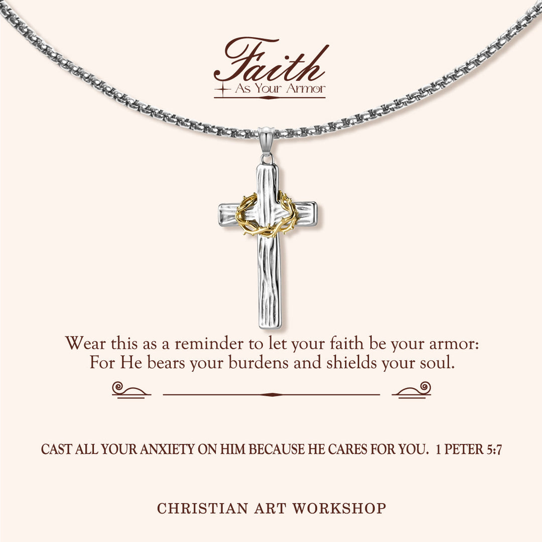 Christianartworkshop GLAUBE ALS IHRE RÜSTUNG: Jesus-Dornenkrone, Kreuz, Heilige Halskette - GLAUBE ALS DEINE RÜSTUNG - Silber - image 1
