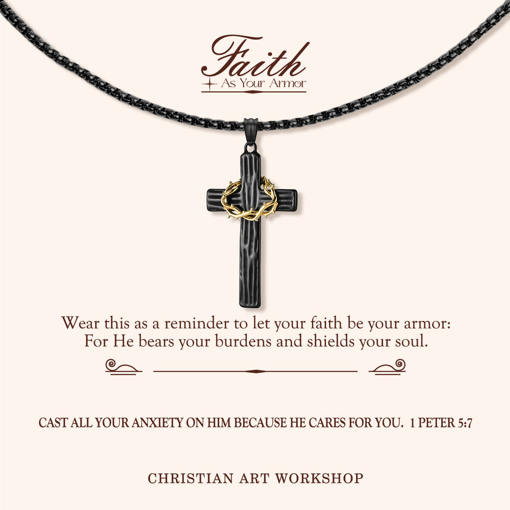 Christianartworkshop GLAUBE ALS IHRE RÜSTUNG: Jesus-Dornenkrone, Kreuz, Heilige Halskette - GLAUBE ALS DEINE RÜSTUNG-Schwarz - image 2