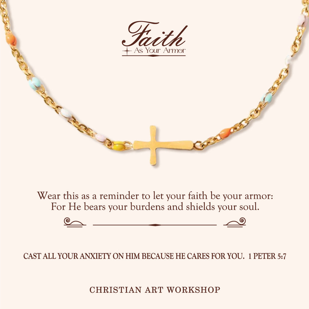 Christianartworkshop GLAUBE ALS IHRE RÜSTUNG: Zartes minimalistisches Kreuzarmband - GLAUBE ALS IHRE RÜSTUNG - Golden - image 1
