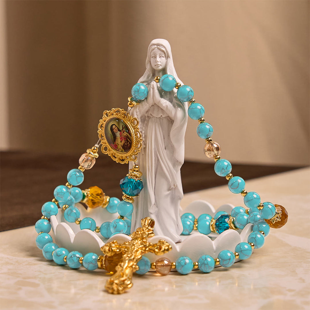 Handgefertigter Rosenkranz aus Türkis und Goldlegierung mit Kruzifix und St.-Therese-Medaille von Christianartworkshop : Anmutige spirituelle Verbindung - image 7