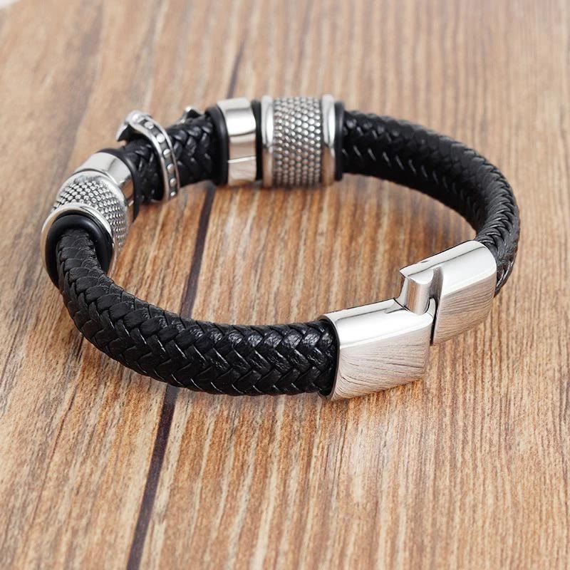 Christianartworkshop Klassisches zweifarbiges Lederarmband mit Heiligem Kreuz und geflochtenem Design - image 5