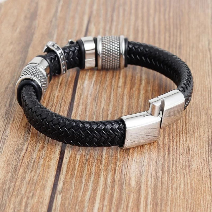 Christianartworkshop Klassisches zweifarbiges Lederarmband mit Heiligem Kreuz und geflochtenem Design - image 5