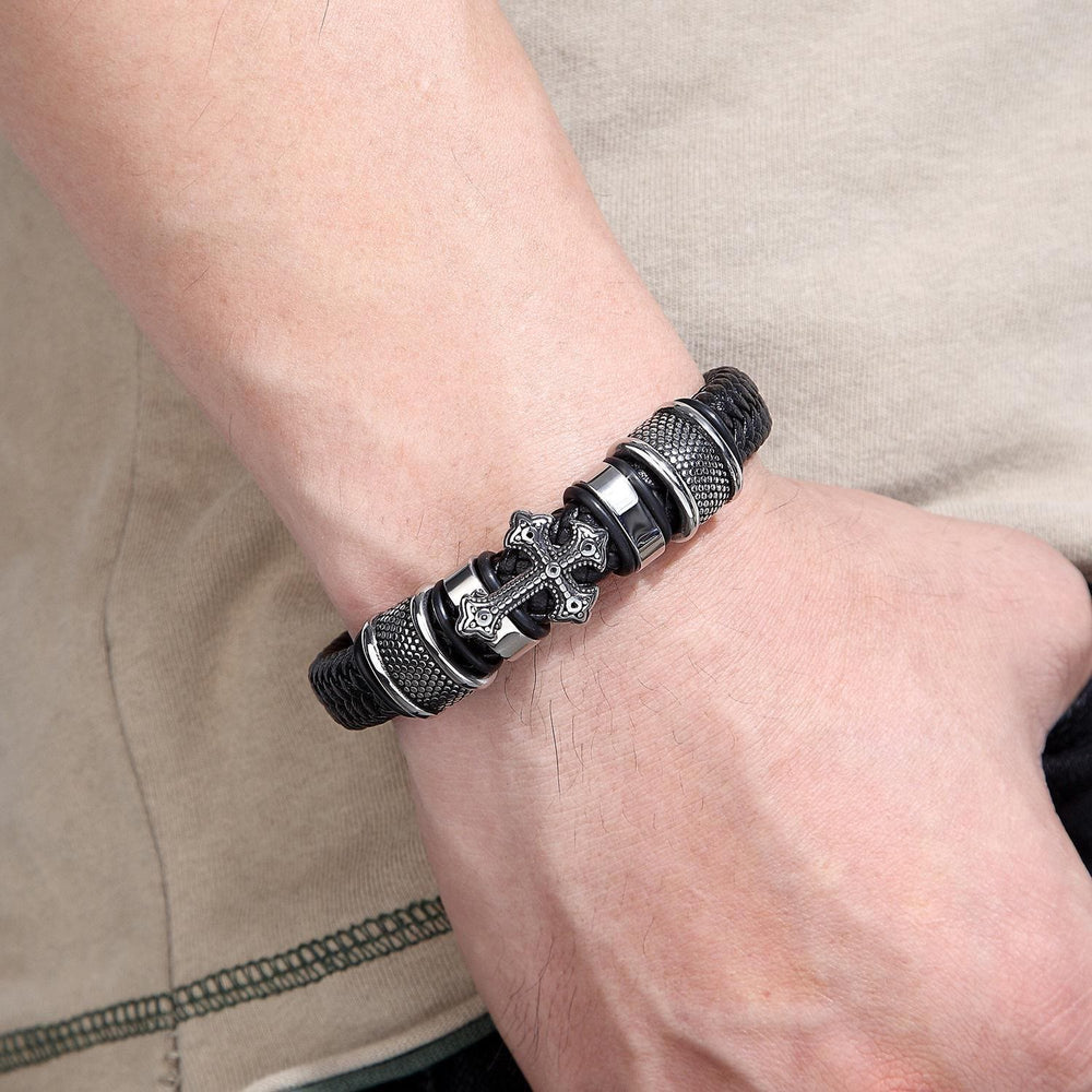 Christianartworkshop Klassisches zweifarbiges Lederarmband mit Heiligem Kreuz und geflochtenem Design - image 2