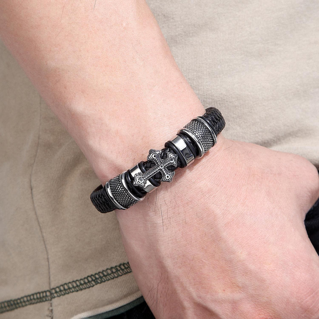 Christianartworkshop Klassisches zweifarbiges Lederarmband mit Heiligem Kreuz und geflochtenem Design - image 2