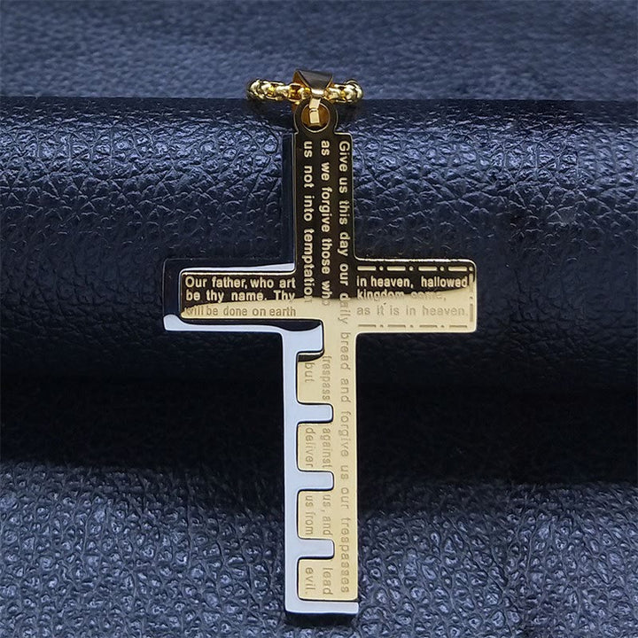 Christianartworkshop Moderne dreifarbige Halskette mit Vaterunserkreuz: Ein zeitloses Symbol des Heiligen - image 5