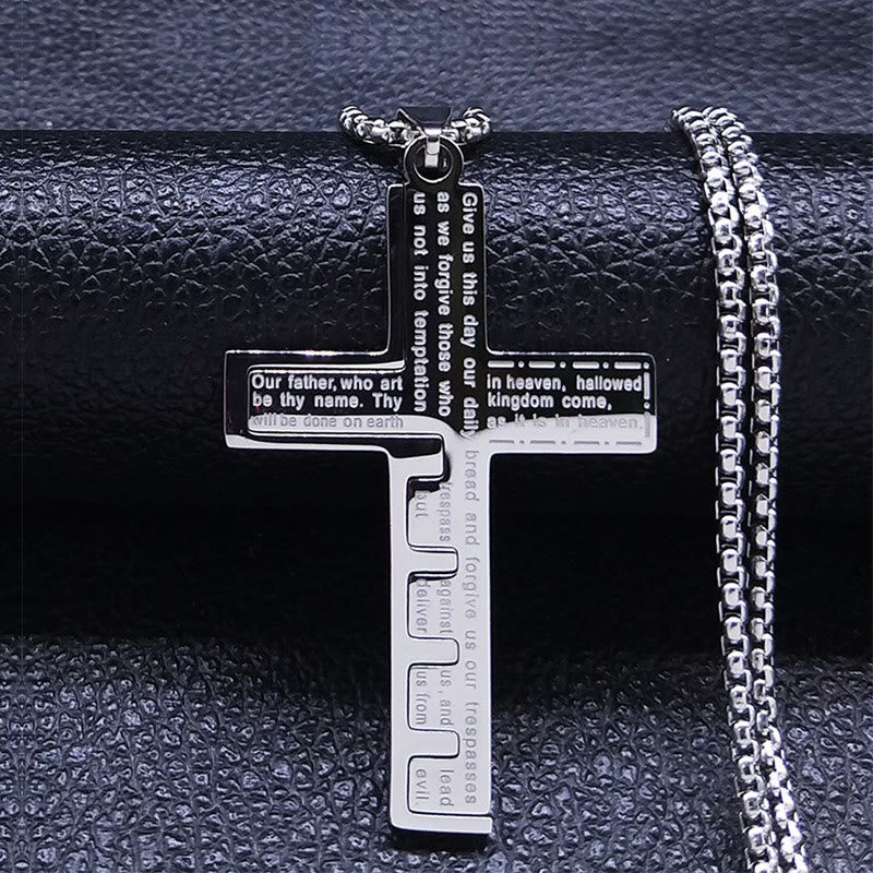 Christianartworkshop Moderne dreifarbige Halskette mit Vaterunserkreuz: Ein zeitloses Symbol des Heiligen - Silber - image 4