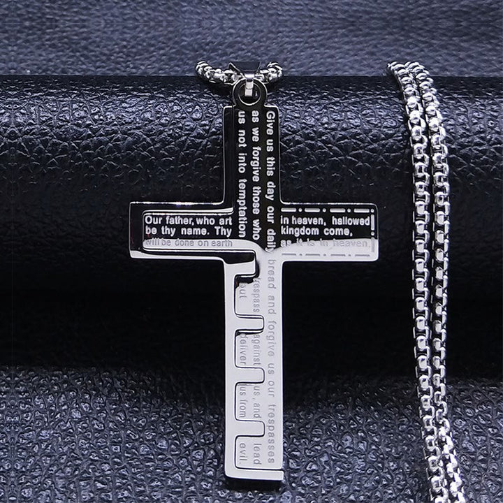 Christianartworkshop Moderne dreifarbige Halskette mit Vaterunserkreuz: Ein zeitloses Symbol des Heiligen - Silber - image 4