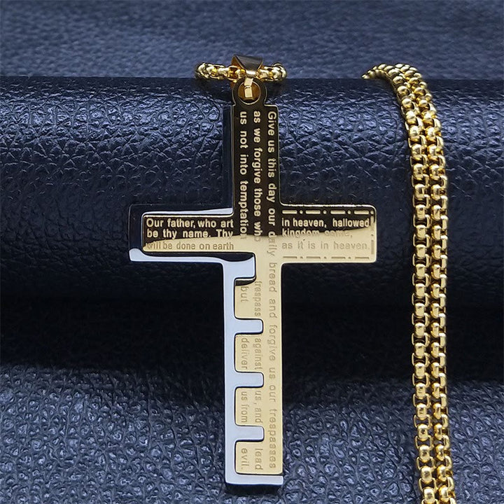 Christianartworkshop Moderne dreifarbige Halskette mit Vaterunserkreuz: Ein zeitloses Symbol des Heiligen - Golden - image 1