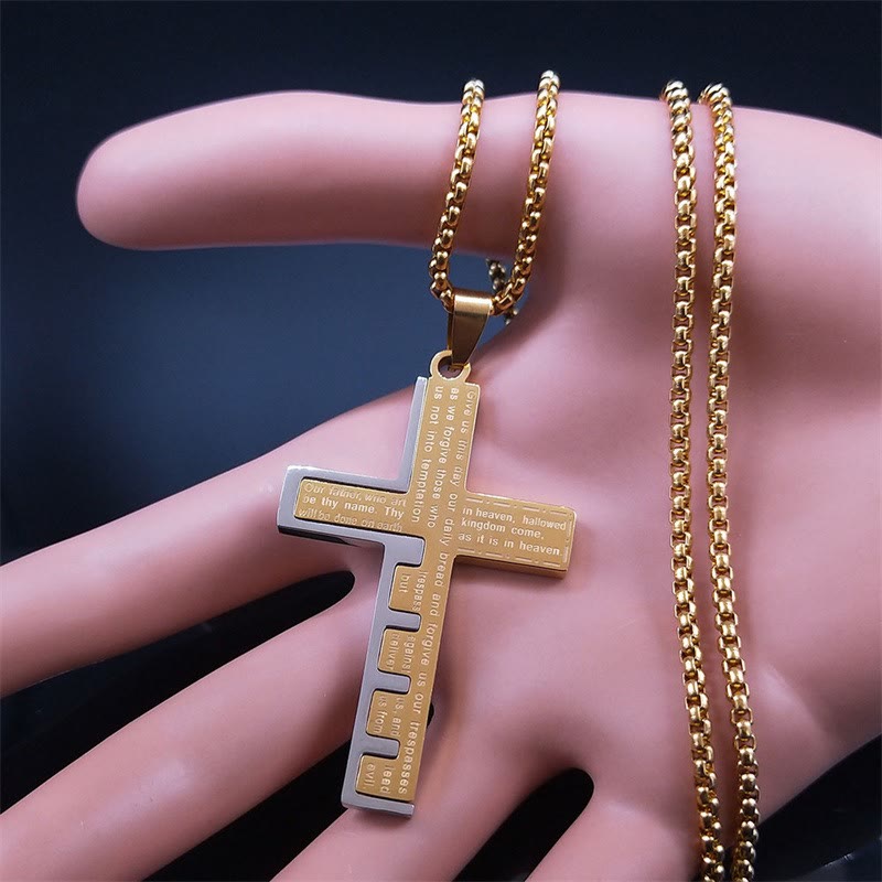Christianartworkshop Moderne dreifarbige Halskette mit Vaterunserkreuz: Ein zeitloses Symbol des Heiligen - image 2