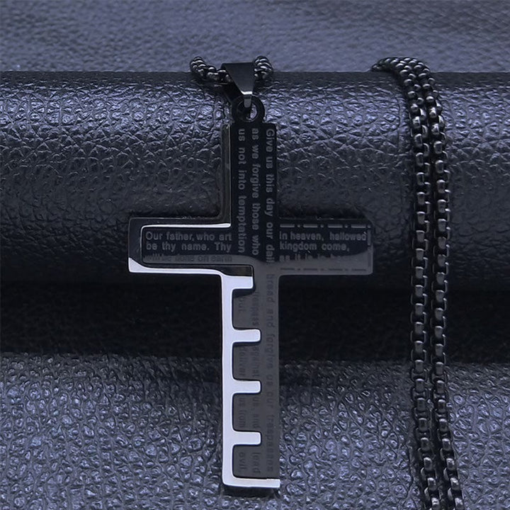 Christianartworkshop Moderne dreifarbige Halskette mit Vaterunserkreuz: Ein zeitloses Symbol des Heiligen - Schwarz - image 3