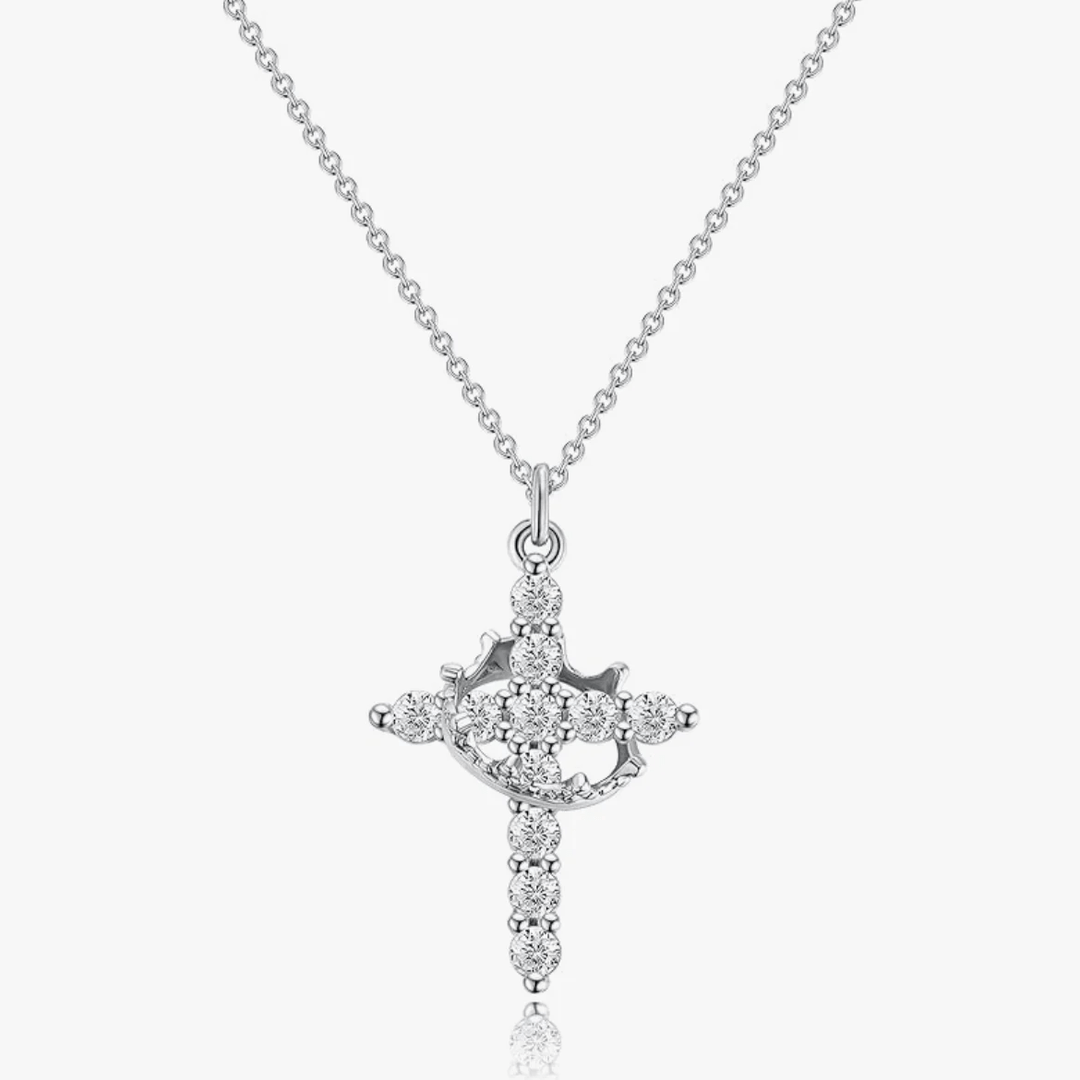 Christianartworkshop Moderne Halskette und Ohrringe mit Kreuz „Crown in Faith“ - Halskette - Silber - image 1