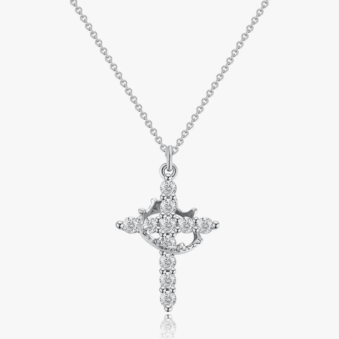 Christianartworkshop Moderne Halskette mit Kreuz „Crowned in Faith“ und Ohrringen - Halskette – Silber - image 0