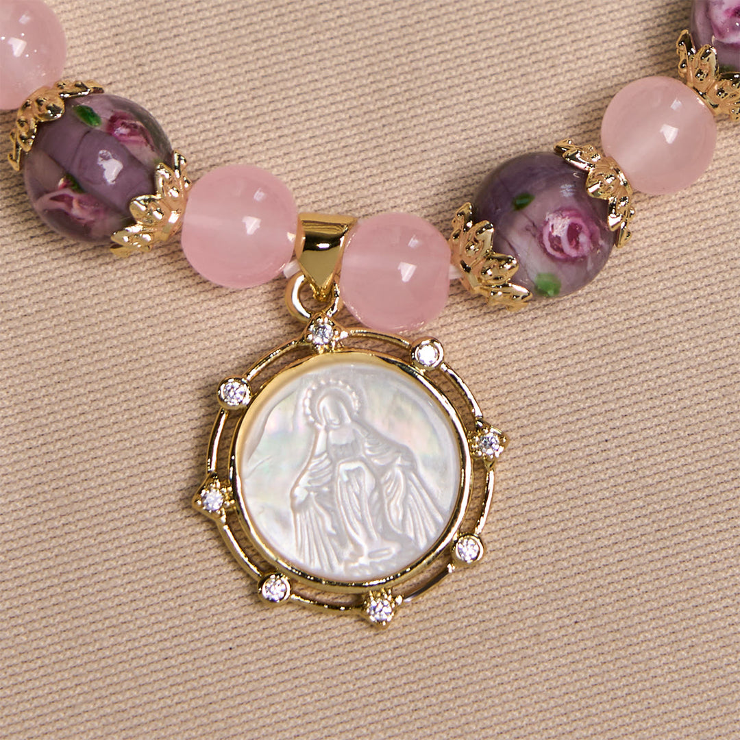 Christianartworkshop Handgefertigtes Armband aus Rosenquarz-Glaubenskristall mit Narce-Kamee der Jungfrau Maria - image 4