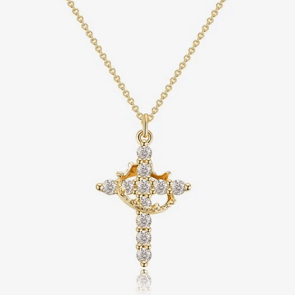 Christianartworkshop Moderne Halskette und Ohrringe mit Kreuz „Crown in Faith“ - Halskette - Golden - image 2
