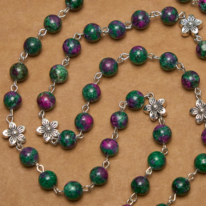 Christianartworkshop Exquisiter Rosenkranz der 7 Leiden, grüne Perlen, mit Blumenanhänger und Wundertätiger Medaille - image 6