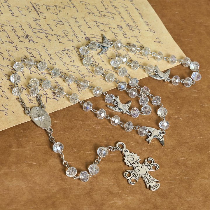 Christianartworkshop Katholischer Rosenkranz aus klarem Kristall mit Taube und Kreuz des Heiligen Geistes - image 4
