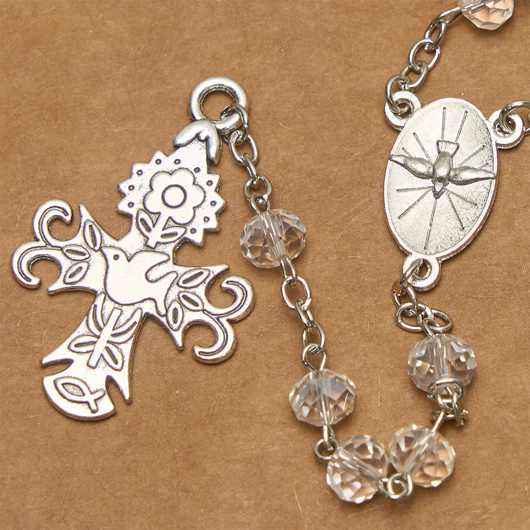 Christianartworkshop Katholischer Rosenkranz aus klarem Kristall mit Taube und Kreuz des Heiligen Geistes - image 5