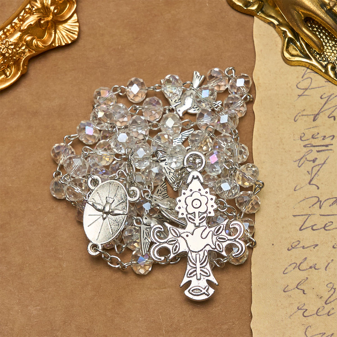 Christianartworkshop Katholischer Rosenkranz aus klarem Kristall mit Taube und Kreuz des Heiligen Geistes - image 7