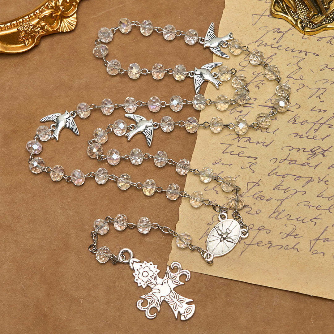 Christianartworkshop Katholischer Rosenkranz aus klarem Kristall mit Taube und Kreuz des Heiligen Geistes - Taube des Heiligen Geistes - image 1