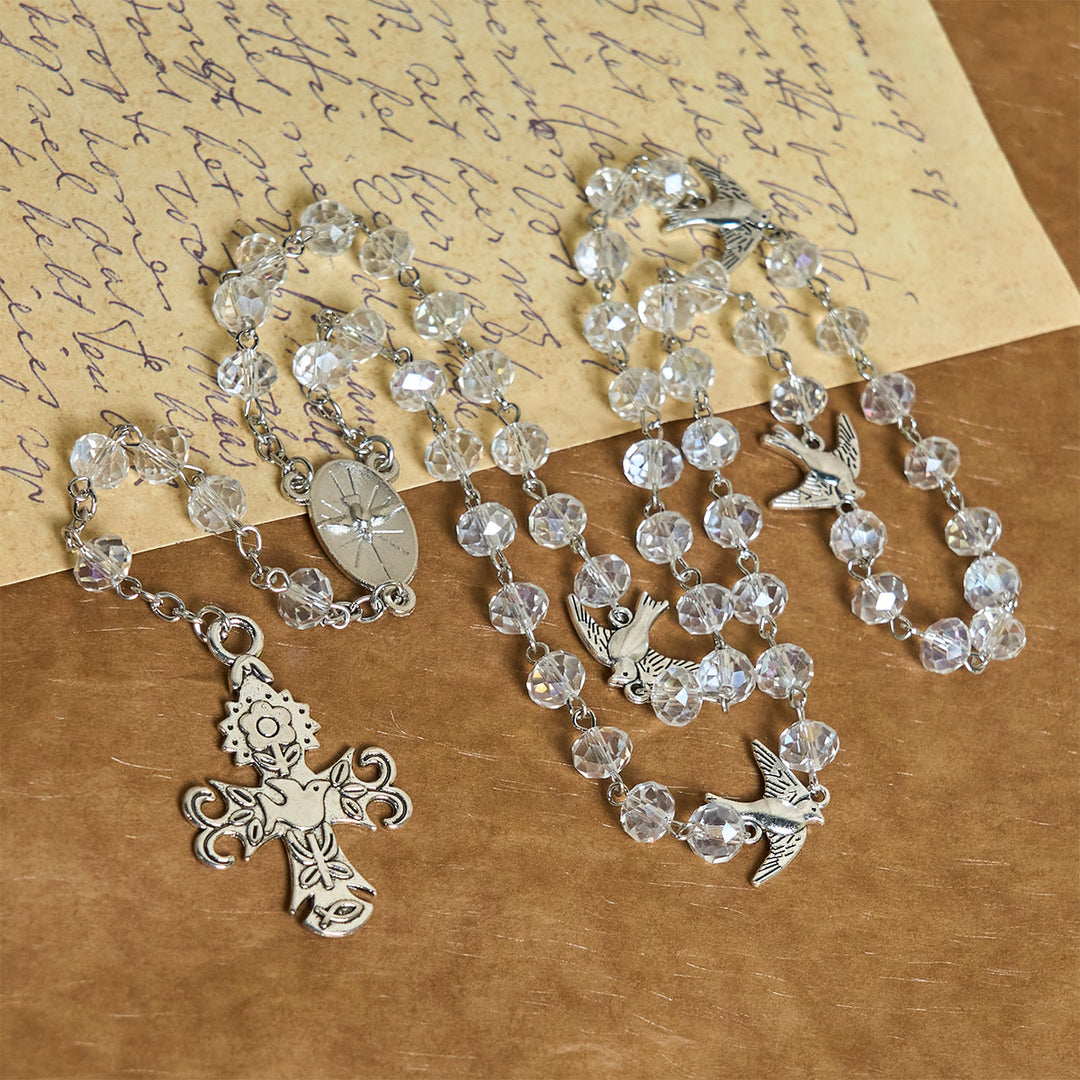Christianartworkshop Katholischer Rosenkranz aus klarem Kristall mit Taube und Kreuz des Heiligen Geistes - image 3