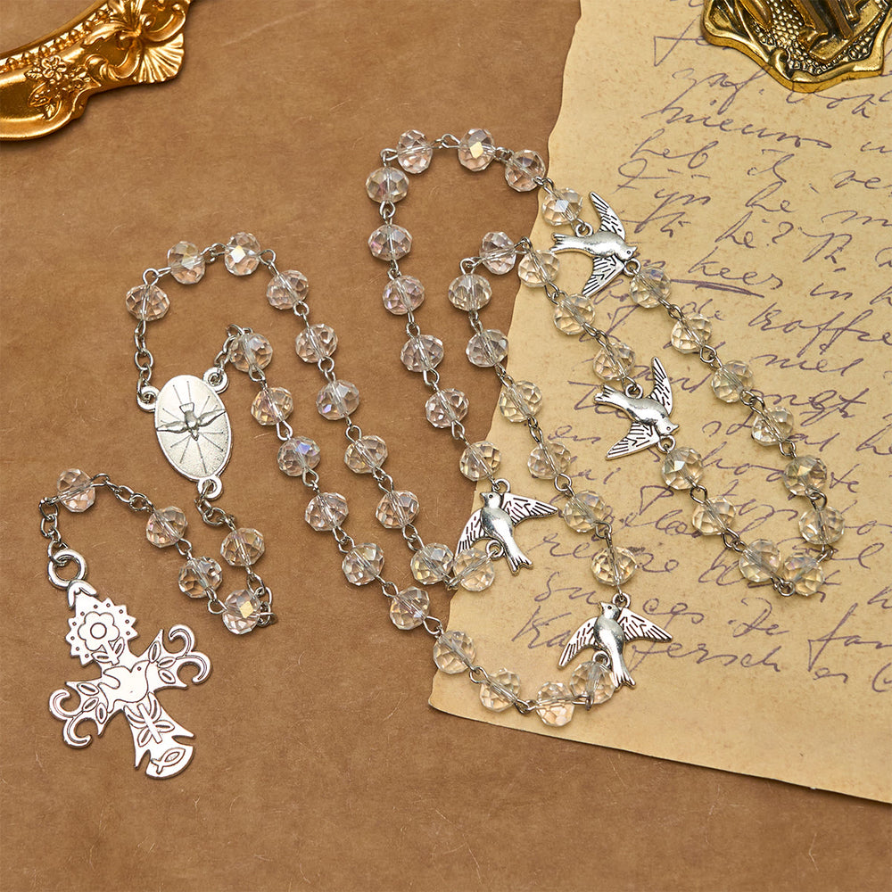 Christianartworkshop Katholischer Rosenkranz aus klarem Kristall mit Taube und Kreuz des Heiligen Geistes - image 2