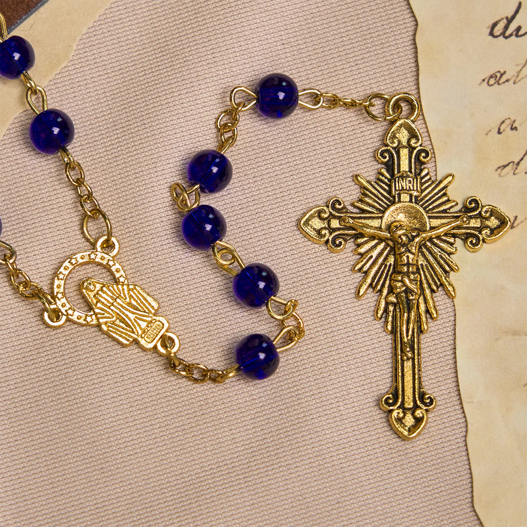Christianartworkshop Rosenkranz aus tiefblauen Glasperlen mit Heiliger Wundertätiger Medaille und INRI-Kruzifix - image 6