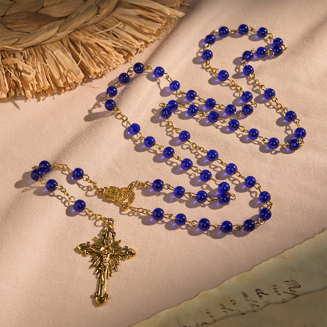 Christianartworkshop Rosenkranz aus tiefblauen Glasperlen mit Heiliger Wundertätiger Medaille und INRI-Kruzifix - Tiefblau - image 1
