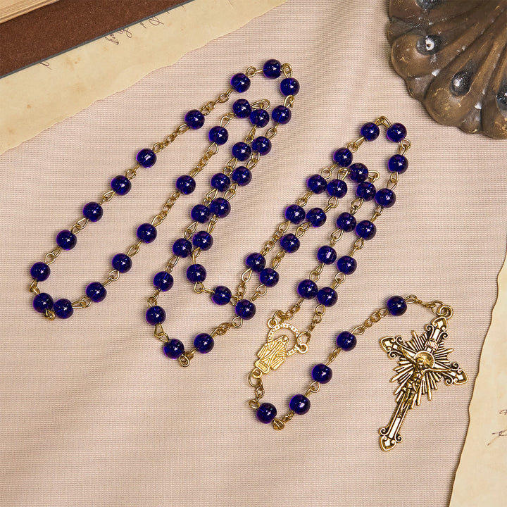 Christianartworkshop Rosenkranz aus tiefblauen Glasperlen mit Heiliger Wundertätiger Medaille und INRI-Kruzifix - image 5