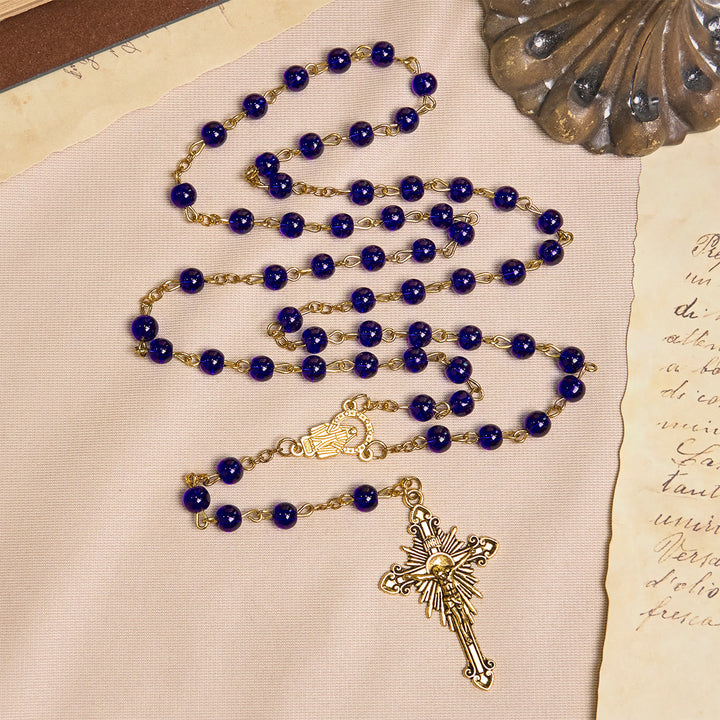 Christianartworkshop Rosenkranz aus tiefblauen Glasperlen mit Heiliger Wundertätiger Medaille und INRI-Kruzifix - image 4