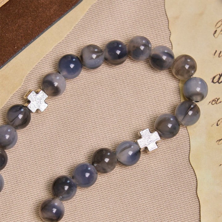 Christianartworkshop Armband mit Perlen in Grau und Schwarz mit Rosenkranz und dem Heiligen Benedikt: Schild des Glaubens - image 5