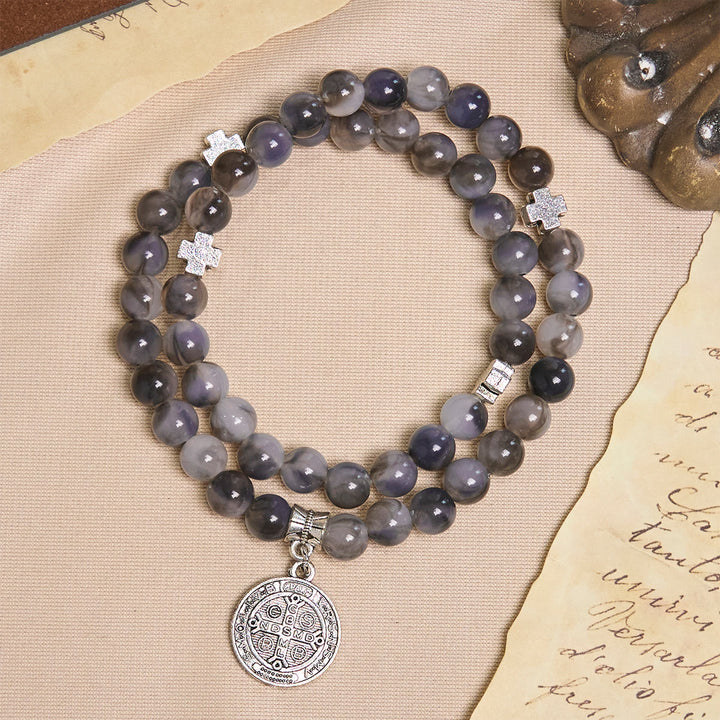 Christianartworkshop Armband mit Perlen in Grau und Schwarz mit Rosenkranz und dem Heiligen Benedikt: Schild des Glaubens - image 2