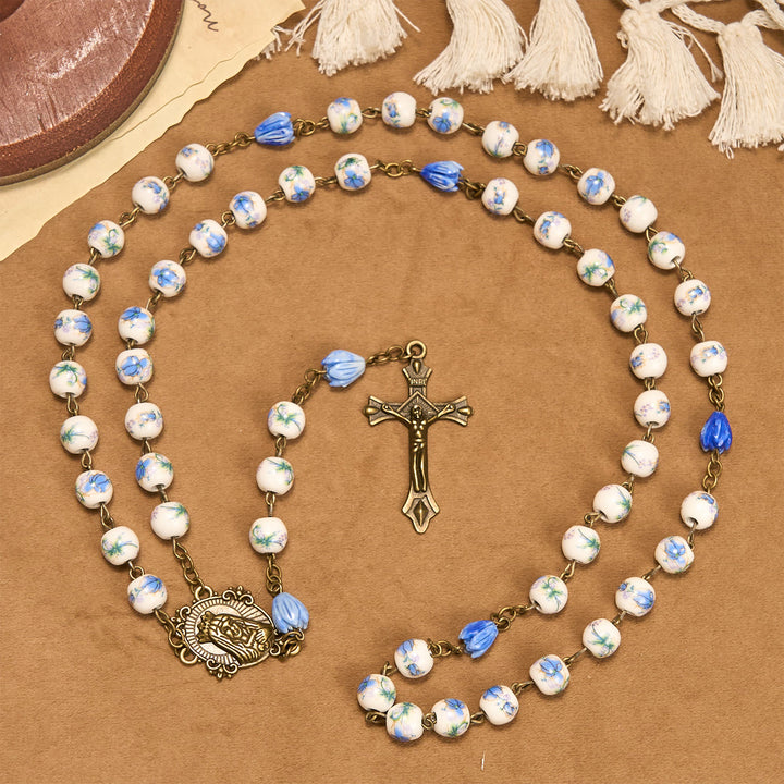 Christianartworkshop Rosenkranz mit Kette aus Acryllegierung mit dem Unbefleckten Herzen Mariens und Kruzifix, rund, 8 mm, Blau
