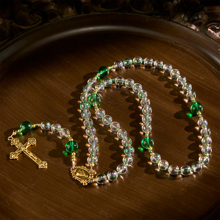 Christianartworkshop Eleganter Rosenkranz in klarem Weiß und Grün mit Unserer Lieben Frau von Guadalupe - image 3