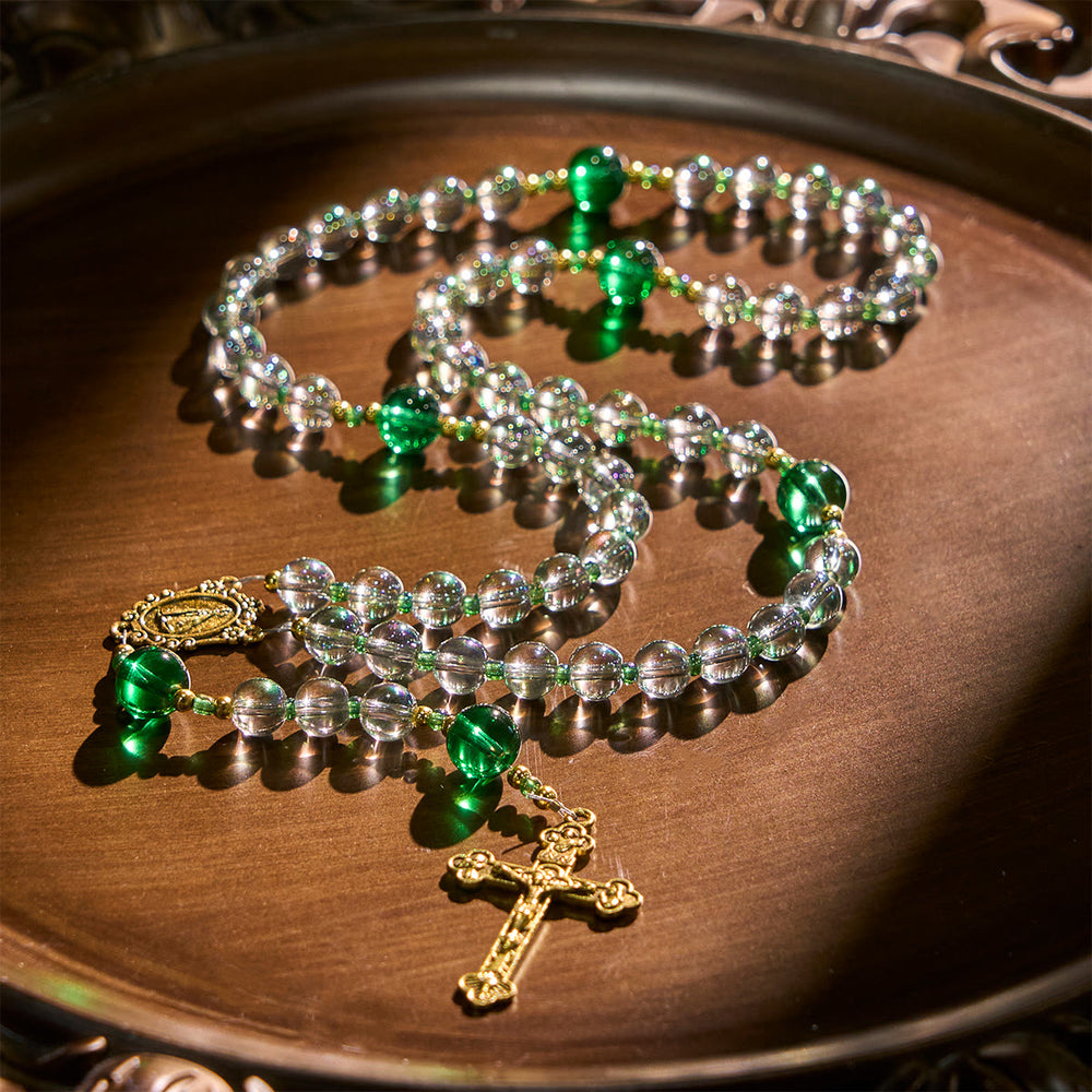 Christianartworkshop Eleganter Rosenkranz in klarem Weiß und Grün mit Unserer Lieben Frau von Guadalupe - image 2