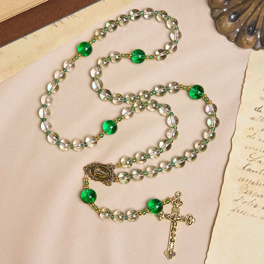 Christianartworkshop Eleganter Rosenkranz in klarem Weiß und Grün mit Unserer Lieben Frau von Guadalupe - image 6
