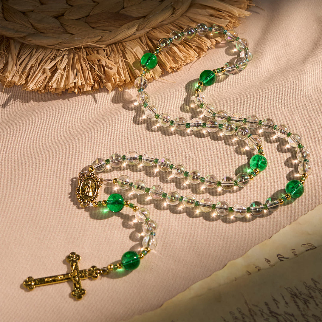 Christianartworkshop Eleganter Rosenkranz in klarem Weiß und Grün mit Unserer Lieben Frau von Guadalupe - Unsere Liebe Frau - image 1