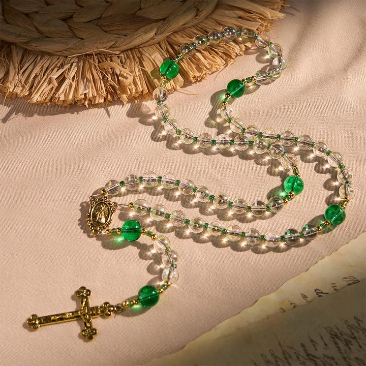 Christianartworkshop Eleganter Rosenkranz in klarem Weiß und Grün mit Unserer Lieben Frau von Guadalupe - Unsere Liebe Frau - image 1